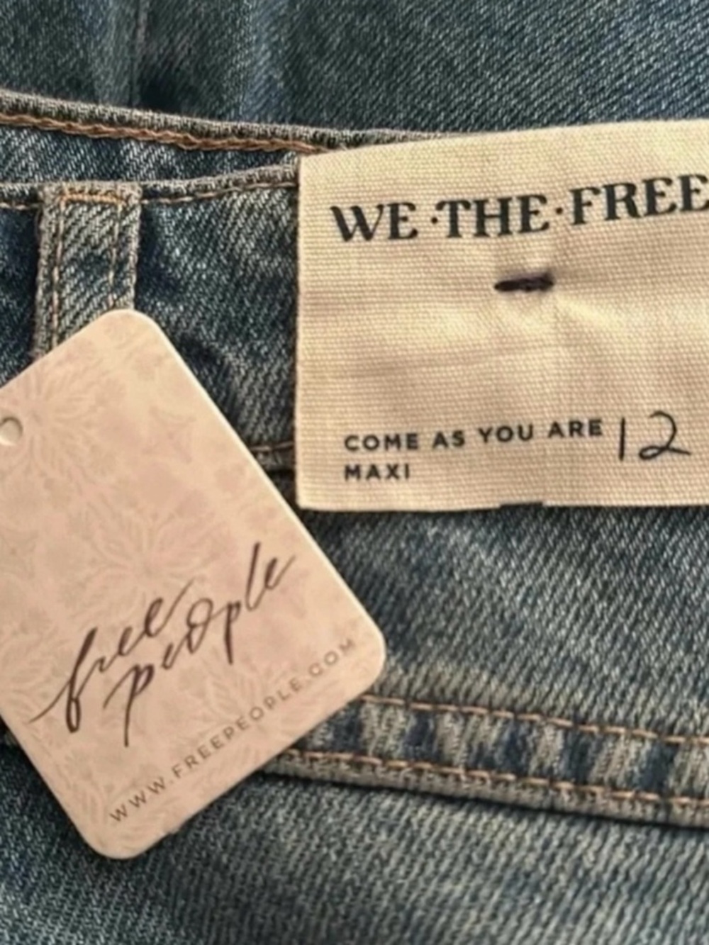 Free People Denim Maxi Skirt Size 12 NWT Come As You Are Mid Rise Blue - Picture 8 of 15